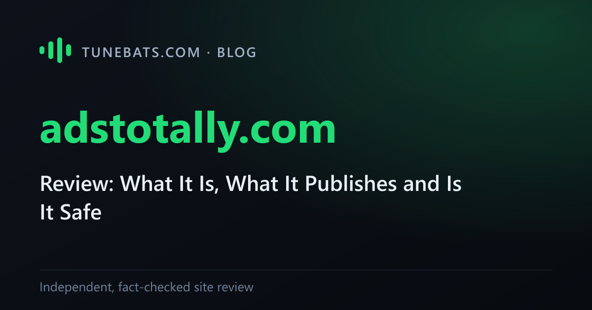 adstotally.com review title card with a site overview summary