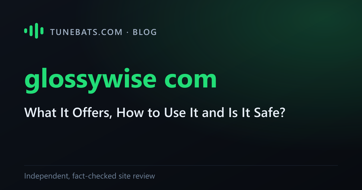 Glossywise com review title card with blog category icons